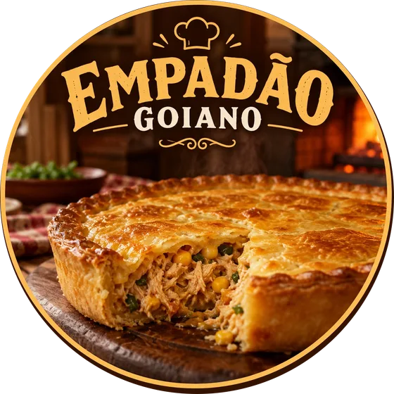 Logo do Empadão Goiano: empadão de frango com milho saindo do forno